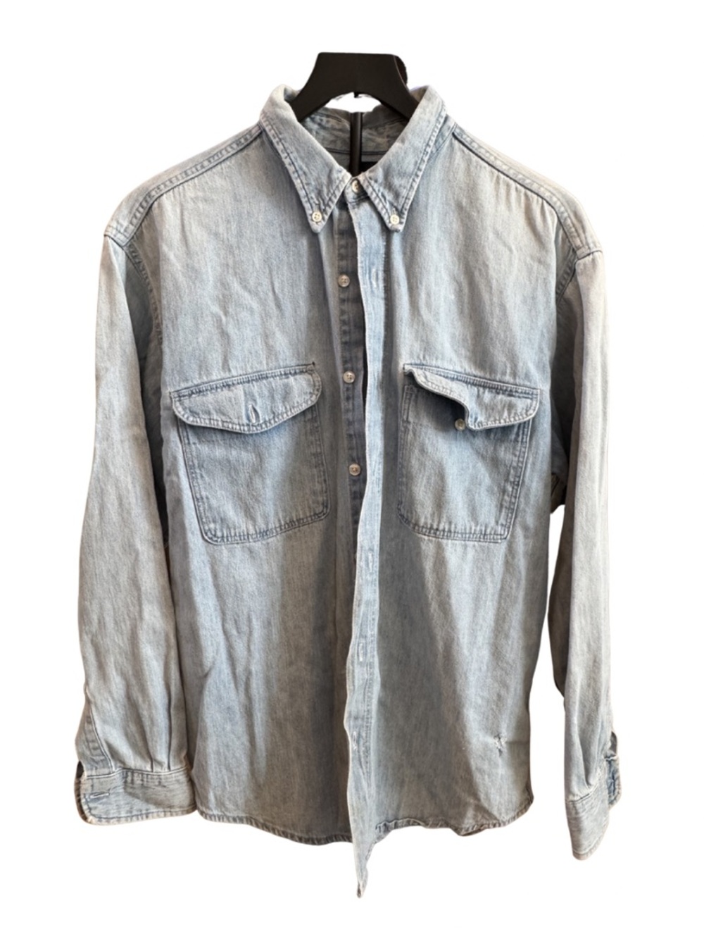 Vintage 1990s GAP made in the USA light blue denim button-down shirt. Medium